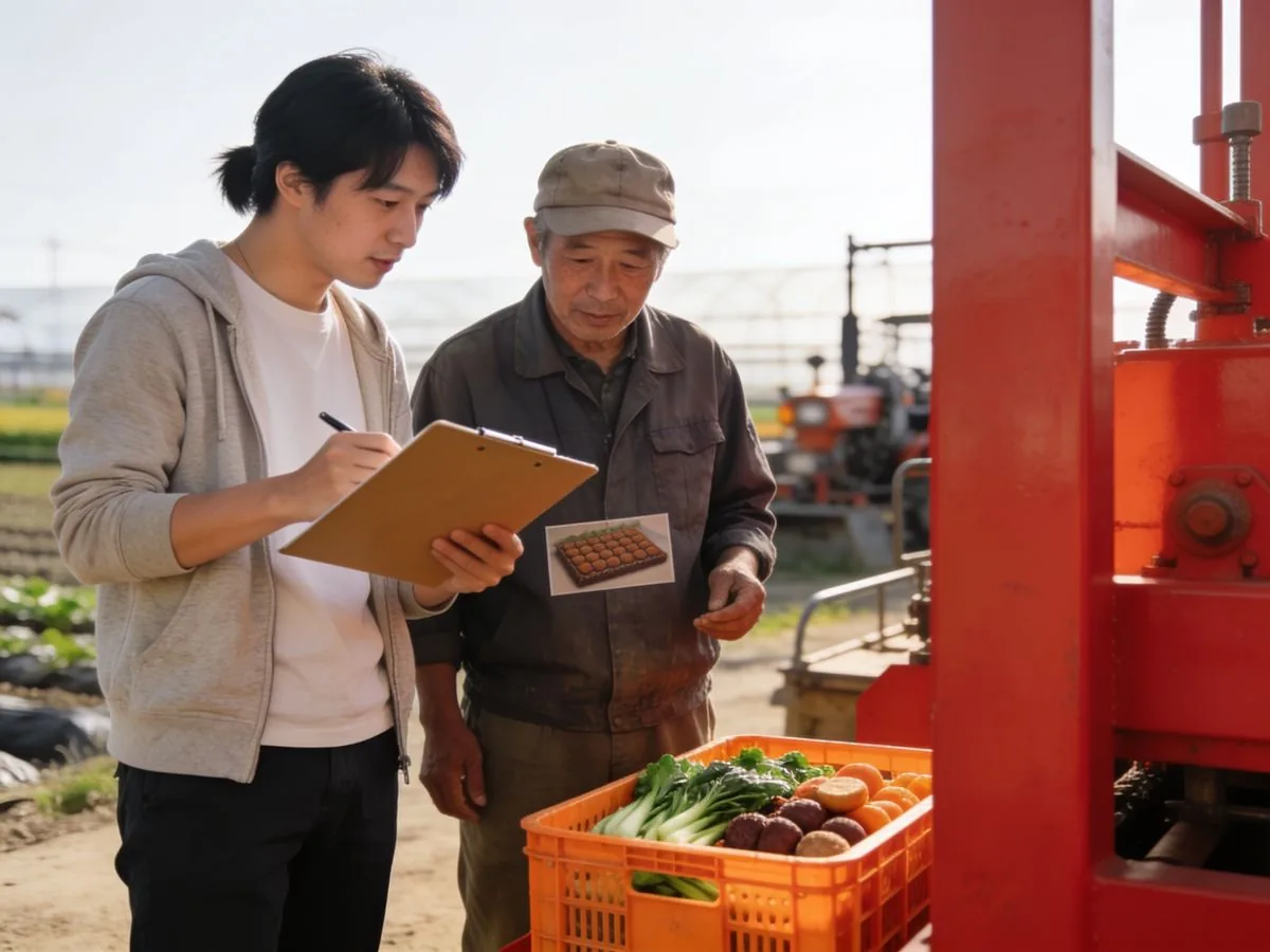現地の工場や農場を訪問して品質を確認する様子
